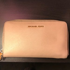 Michael Kora plush pink wallet